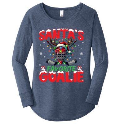 Santa’S Favorite Goalie Christmas Hockey Santa Hat Funny Gift Women's Perfect Tri Tunic Long Sleeve Shirt