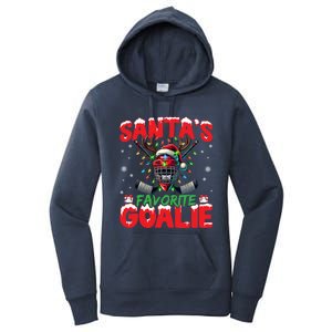 Santa’S Favorite Goalie Christmas Hockey Santa Hat Funny Gift Women's Pullover Hoodie