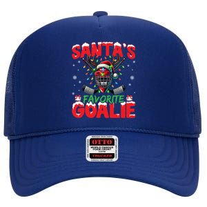 Santa’S Favorite Goalie Christmas Hockey Santa Hat Funny Gift High Crown Mesh Back Trucker Hat