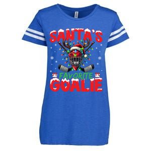 Santa’S Favorite Goalie Christmas Hockey Santa Hat Funny Gift Enza Ladies Jersey Football T-Shirt