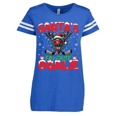 Santa’S Favorite Goalie Christmas Hockey Santa Hat Funny Gift Enza Ladies Jersey Football T-Shirt