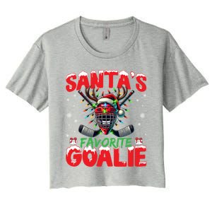 Santa’S Favorite Goalie Christmas Hockey Santa Hat Funny Gift Women's Crop Top Tee