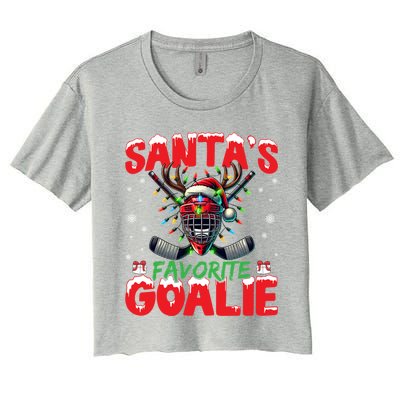 Santa’S Favorite Goalie Christmas Hockey Santa Hat Funny Gift Women's Crop Top Tee