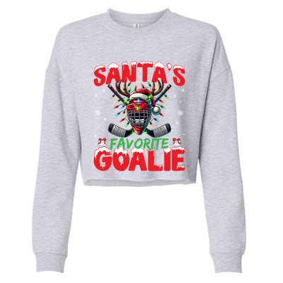 Santa’S Favorite Goalie Christmas Hockey Santa Hat Funny Gift Cropped Pullover Crew