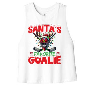 Santa’S Favorite Goalie Christmas Hockey Santa Hat Funny Gift Women's Racerback Cropped Tank