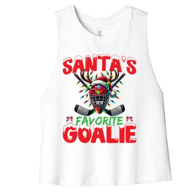 Santa’S Favorite Goalie Christmas Hockey Santa Hat Funny Gift Women's Racerback Cropped Tank