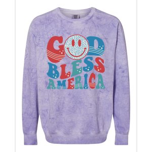 Smile Face God Bless America Usa 4th Of July Faith Christian Gift Colorblast Crewneck Sweatshirt