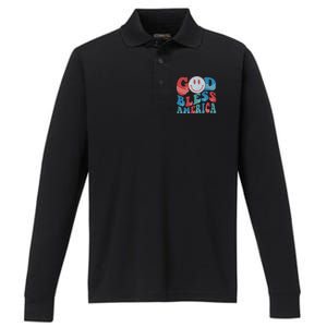 Smile Face God Bless America Usa 4th Of July Faith Christian Gift Performance Long Sleeve Polo