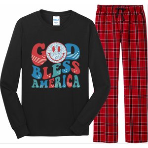 Smile Face God Bless America Usa 4th Of July Faith Christian Gift Long Sleeve Pajama Set