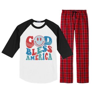 Smile Face God Bless America Usa 4th Of July Faith Christian Gift Raglan Sleeve Pajama Set