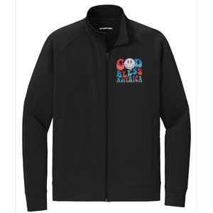 Smile Face God Bless America Usa 4th Of July Faith Christian Gift Stretch Full-Zip Cadet Jacket