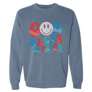 Smile Face God Bless America Usa 4th Of July Faith Christian Gift Garment-Dyed Sweatshirt