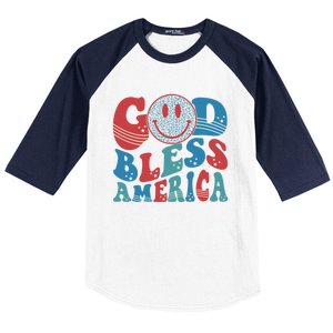 Smile Face God Bless America Usa 4th Of July Faith Christian Gift Baseball Sleeve Shirt