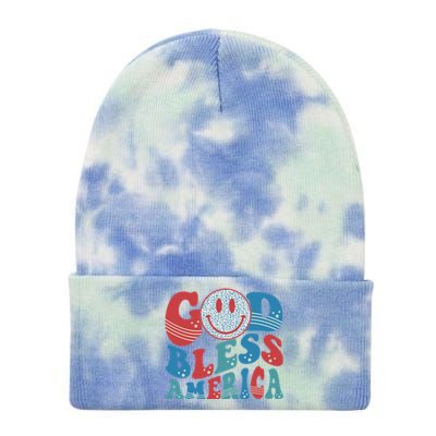 Smile Face God Bless America Usa 4th Of July Faith Christian Gift Tie Dye 12in Knit Beanie