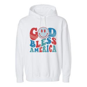 Smile Face God Bless America Usa 4th Of July Faith Christian Gift Garment-Dyed Fleece Hoodie