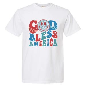 Smile Face God Bless America Usa 4th Of July Faith Christian Gift Garment-Dyed Heavyweight T-Shirt