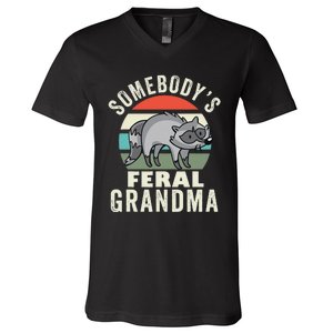 SomebodyS Feral Grandma Wild Grandmother Family Retro V-Neck T-Shirt