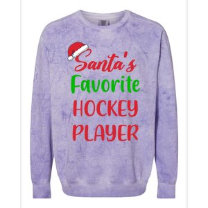 Santas Favorite Hockey Player Funny Hockey Christmas Gift Colorblast Crewneck Sweatshirt