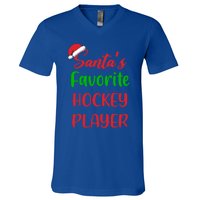 Santas Favorite Hockey Player Funny Hockey Christmas Gift V-Neck T-Shirt