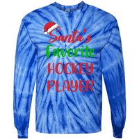 Santas Favorite Hockey Player Funny Hockey Christmas Gift Tie-Dye Long Sleeve Shirt