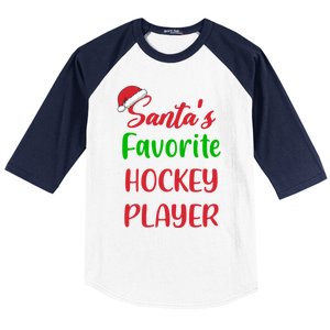 Santas Favorite Hockey Player Funny Hockey Christmas Gift Baseball Sleeve Shirt