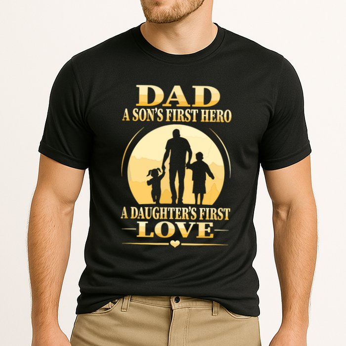 Sons First Hero Daughters First Love Is Dad Fathers Day Cooling Performance Crew T-Shirt