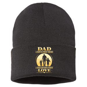 Sons First Hero Daughters First Love Is Dad Fathers Day Sustainable Knit Beanie