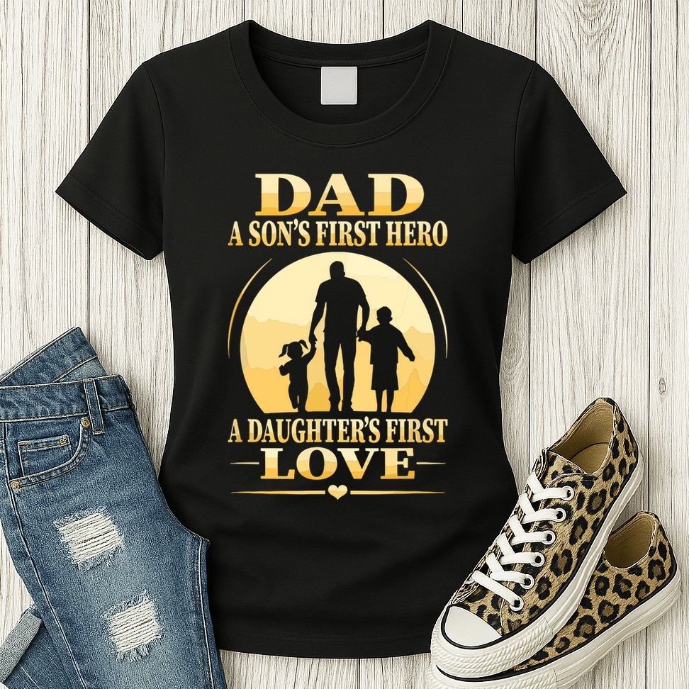 Sons First Hero Daughters First Love Is Dad Fathers Day Womens T-Shirt