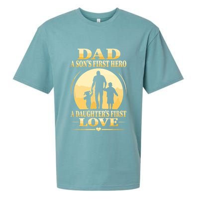 Sons First Hero Daughters First Love Is Dad Fathers Day Sueded Cloud Jersey T-Shirt