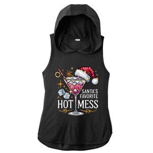 SantaS Favorite Hot Mess Christmas Holiday Margarita Drink Ladies PosiCharge Tri-Blend Wicking Draft Hoodie Tank