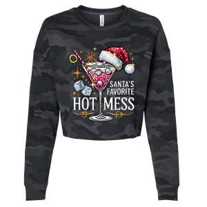 SantaS Favorite Hot Mess Christmas Holiday Margarita Drink Cropped Pullover Crew