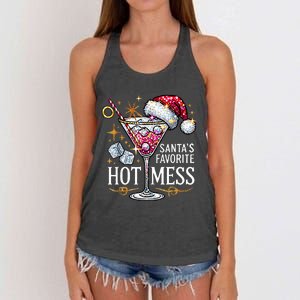 SantaS Favorite Hot Mess Christmas Holiday Margarita Drink Women's Knotted Racerback Tank