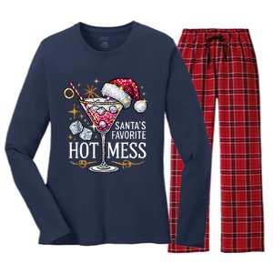 SantaS Favorite Hot Mess Christmas Holiday Margarita Drink Women's Long Sleeve Flannel Pajama Set 