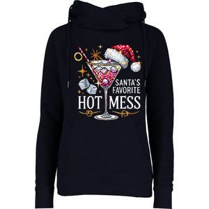 SantaS Favorite Hot Mess Christmas Holiday Margarita Drink Womens Funnel Neck Pullover Hood