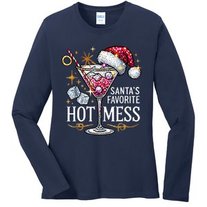 SantaS Favorite Hot Mess Christmas Holiday Margarita Drink Ladies Long Sleeve Shirt