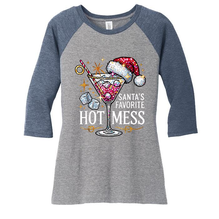 SantaS Favorite Hot Mess Christmas Holiday Margarita Drink Women's Tri-Blend 3/4-Sleeve Raglan Shirt