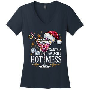 SantaS Favorite Hot Mess Christmas Holiday Margarita Drink Women's V-Neck T-Shirt