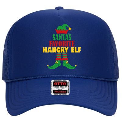 Santas Favorite Hangry Elf Christmas Matching Holiday Funny Gift High Crown Mesh Back Trucker Hat