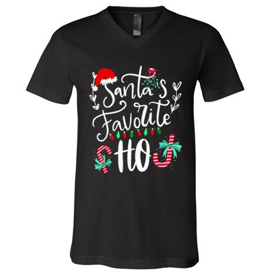 Santas Favorite Ho Funny Christmas Santa Hat Xmas Pajamas  V-Neck T-Shirt