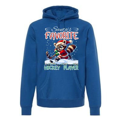 SantaS Favorite Hockey Player Raccoon Ice Hockey Christmas Gift Premium Hoodie