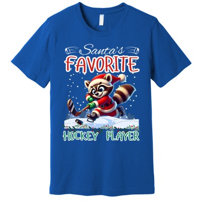 SantaS Favorite Hockey Player Raccoon Ice Hockey Christmas Gift Premium T-Shirt