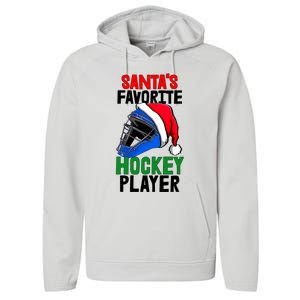 SantaS Favorite Hockey Player Funny Baseball Game Gift Performance Fleece Hoodie