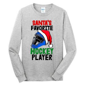 SantaS Favorite Hockey Player Funny Baseball Game Gift Tall Long Sleeve T-Shirt