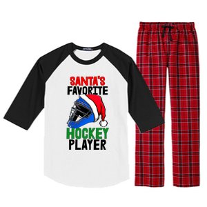 SantaS Favorite Hockey Player Funny Baseball Game Gift Raglan Sleeve Pajama Set