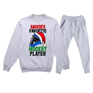 SantaS Favorite Hockey Player Funny Baseball Game Gift Premium Crewneck Sweatsuit Set