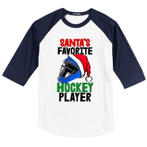 SantaS Favorite Hockey Player Funny Baseball Game Gift Baseball Sleeve Shirt