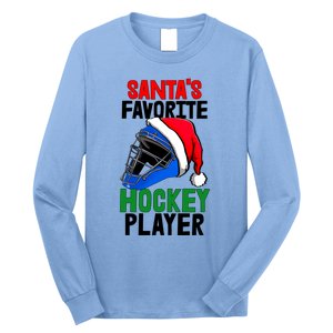 SantaS Favorite Hockey Player Funny Baseball Game Gift Long Sleeve Shirt