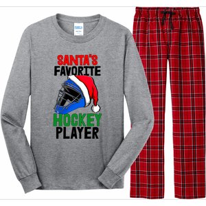 SantaS Favorite Hockey Player Funny Baseball Game Gift Long Sleeve Pajama Set