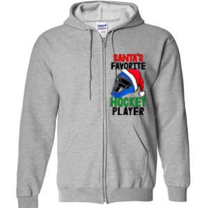 SantaS Favorite Hockey Player Funny Baseball Game Gift Full Zip Hoodie