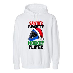 SantaS Favorite Hockey Player Funny Baseball Game Gift Garment-Dyed Fleece Hoodie